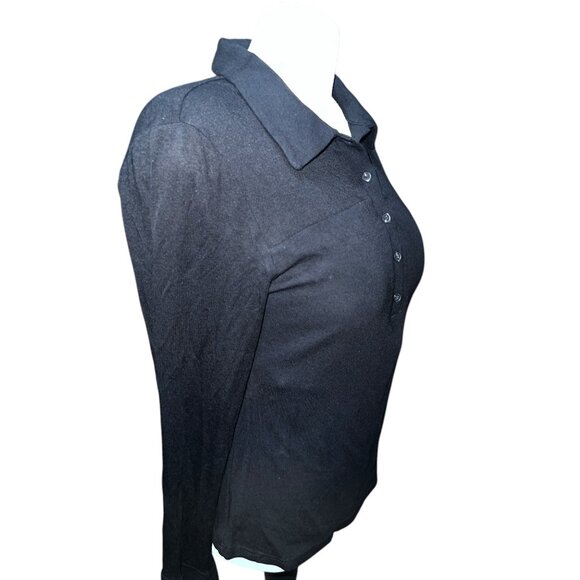 OGL Soft Ribbed Long Sleeve Collared Half Button Cuff Sleeve Blouse Sz XL Womens - Picture 12 of 13